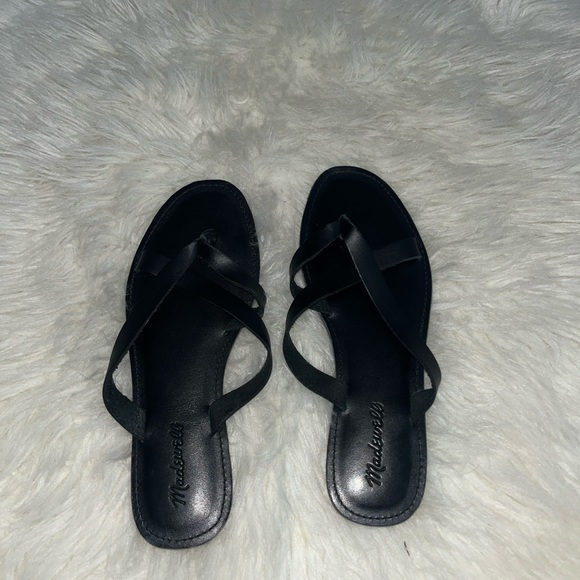 Madewell Boardwalk Risa Thong Slip On Sandals Black Leather 8 NWOT - Picture 2 of 5